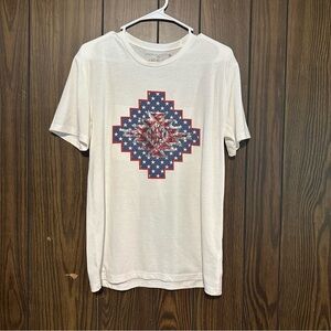 Two 2 Fly White Short Sleeve Tee with Western Red White and Blue Design